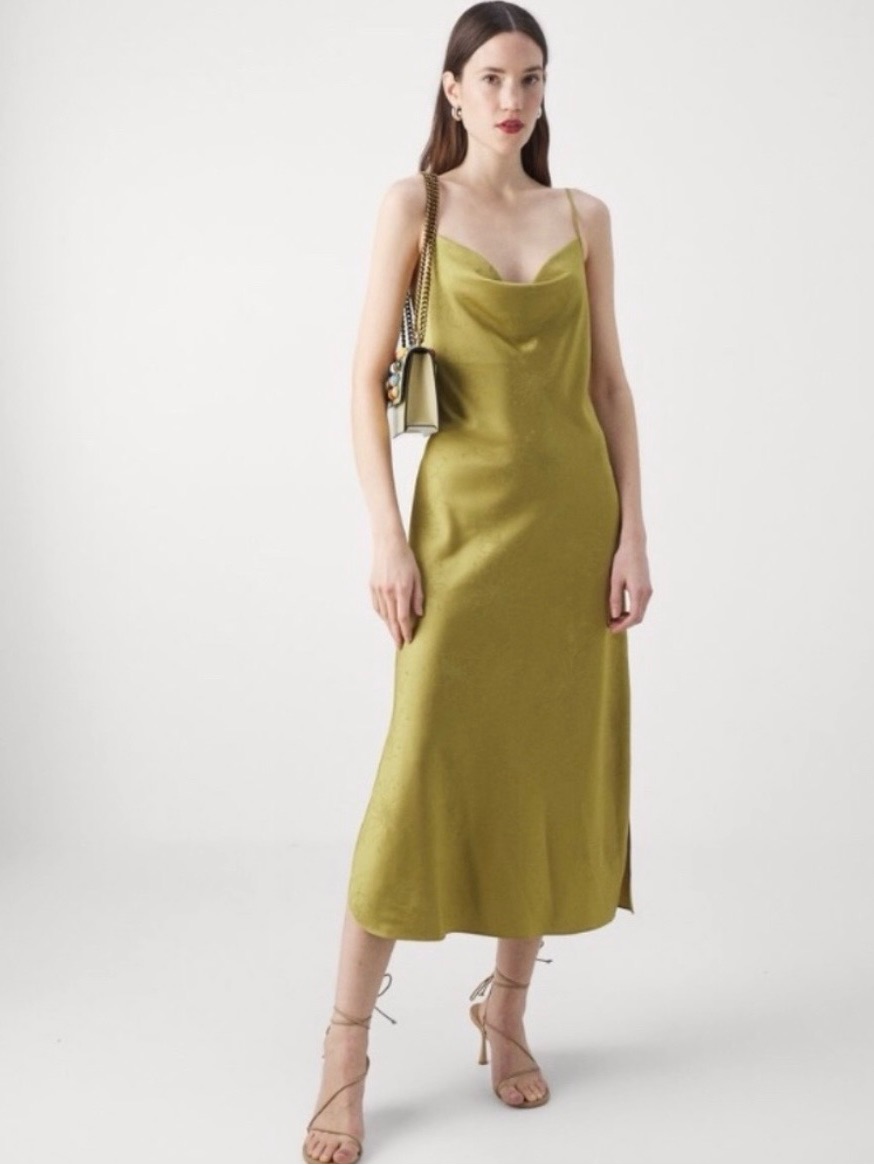 All Saints Hadley Jacquard Midi Slip Dress Stretch Satin Size Us 10 Sap Green